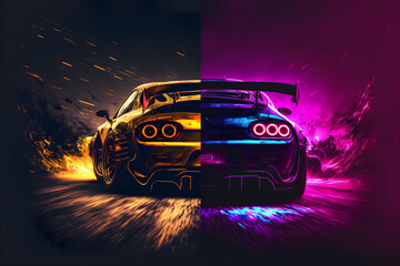 two drift cars split into each other smoke