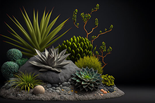 Succulent Zen Garden Meditative Calm Copyspace - [edited Ai Generated Art]