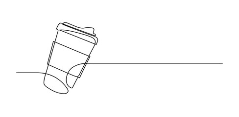 Coffee, tea paper cup. Continuous line drawing.