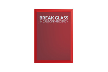 Empty emergency box with breakable glass isolated on white background. 3d render
