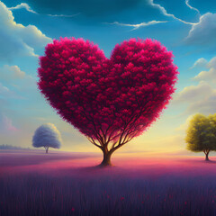 Naklejka na ściany i meble a heart shaped tree in the sunset for valentines day