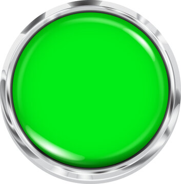 Big green button with a shiny metallic edge