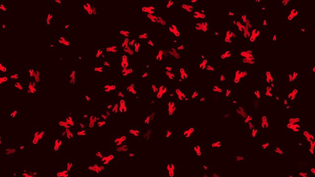 Abstract red keys rotate looping up on black bg. Background for car service station. Abstract festive backdrop for advertise text. Transparent Alpha channel 3D render