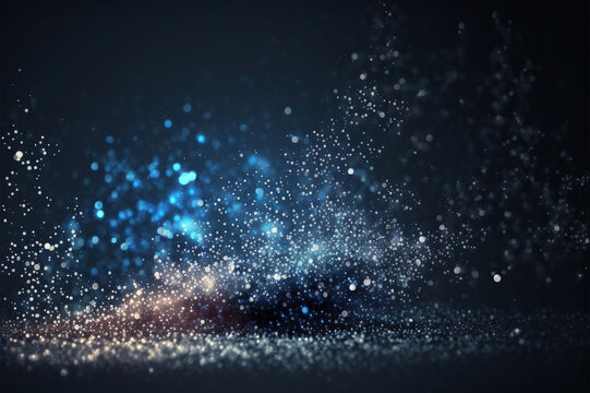 Abstract background with blue and silver particle. Generative AI.