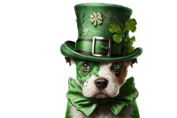 st patrick day, puppy,, green, Irish (ai generated) - obrazy, fototapety, plakaty