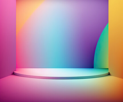 background 3d colorful rendering with podium minimal gradient display scene, background 3d rendering abstract geometric shape bright, 3D stand pedestal background for show product, Generative ai
