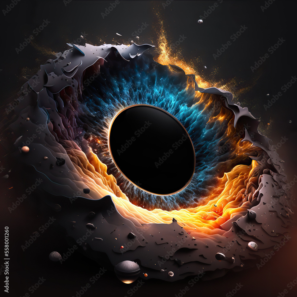 Wall mural stars and material falls into a black hole. abstract space wallpaper. black hole with nebula over co
