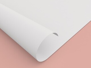 Curled paper sheet on an orange background. 3d render illustration.