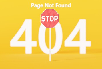 The STOP sign and the number 404 in the background as an error of a non-existent website. 404 error...