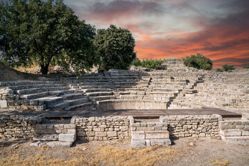Amphitheater, the ruins (Remains) of the ancient Greek city of Troy (Troia) are in the...
