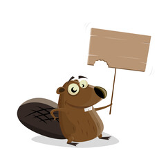 funny cartoon beaver holding a blank sign © shockfactor