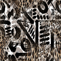 Seamless minimalist geometric with leopard texture.