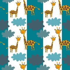 Obraz premium Africa animals seamless giraffes and clouds pattern for kids clothes print and fabrics and linens and wrapping paper