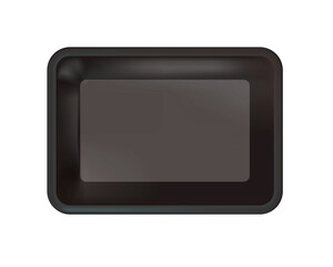 Mockup Black realistic plastic food container without the wrapper. Rectangle Blank Styrofoam tray, Template for your design. png