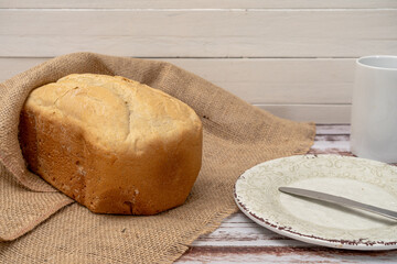 Fototapeta na wymiar A Homemade bread made with a home bread machine.