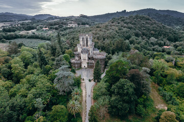 Aerial view of Butron Castle, Basque Country, Spain