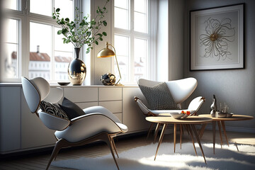modern interior design. Danish style furniture. Generative AI