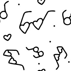 Vector. Seamless pattern with hand drawn heart shaped glasses. Vintage background for Valentine's Day, holidays of lovers, women's day and wedding design. Print for postcards, invitations, packaging.