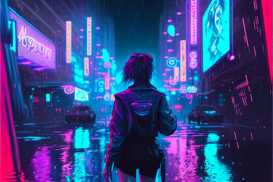 Cyberpunk anime girl, blue green neon - AI Photo Generator - starryai