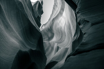 black and white cliff walls of antelope canyon