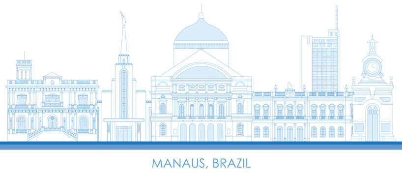 Outline Skyline panorama of city of Manaus, Brazil - vector illustration