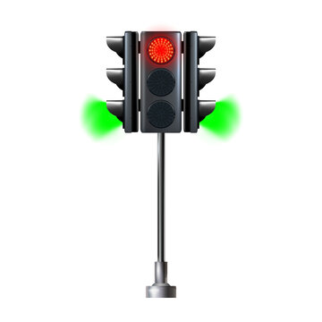 Realistic traffic light on a pole, isolated. Green lights. Go, wait or stop.png