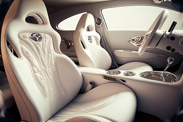 contemporary automobile interior with white leather seats. Generative AI