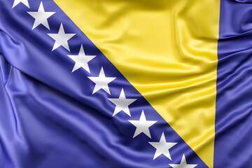 Ruffled Flag of Bosnia and Herzegovina. 3D Rendering