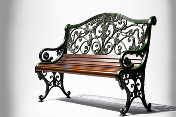 Wooden bench or chair in a garden, isolated on a white background, with clipping trails. Generative AI