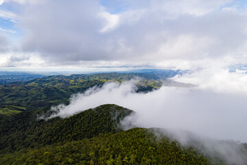 Serra da Bocaina National Park. Aerial view of heavy clouds amid clouds. Mountain, low clouds and fog.