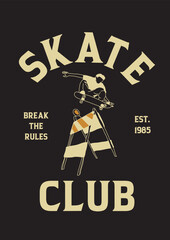 Skate club. Vintage typography t-shirt print vector illustration summer sports. © I'L YELLOW