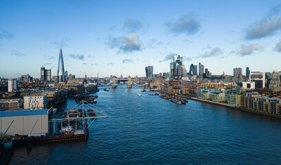 Fototapeta na wymiar Aerial view over Tower Bridge and the city of London - LONDON, UNITED KINGDOM - DECEMBER 20, 2022
