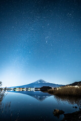 富士山とオリオン座（河口湖にて）