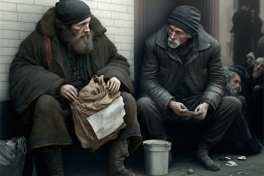 Homeless Person on the Street Illustration, Homelessness Problem, Social Issues, Fictional Characters, Generative AI