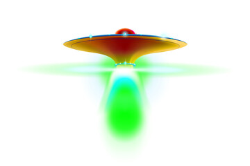 Aliens futuristic orange spaceship side view, ufo with lights. Invasion concept, went to take off. png © Nanotrillion