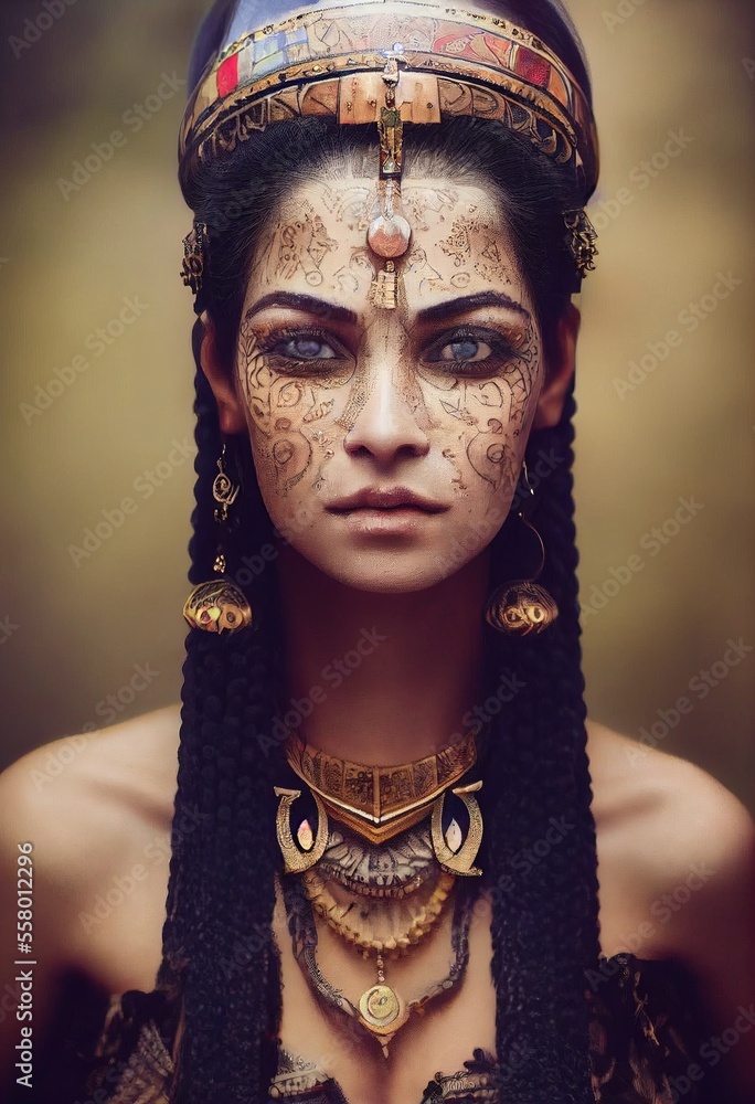 Wall mural Portrait of a beautiful priestess. Image of an ancient princess. Generative AI Art