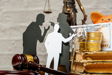 Silhouette symbol. Child custody. Family law proceedings. Divorce mediation, legal separation.