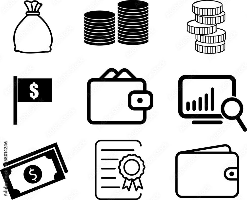 Poster simple set of money related vector line icons. contains such icons as wallet and bundle of money, ha