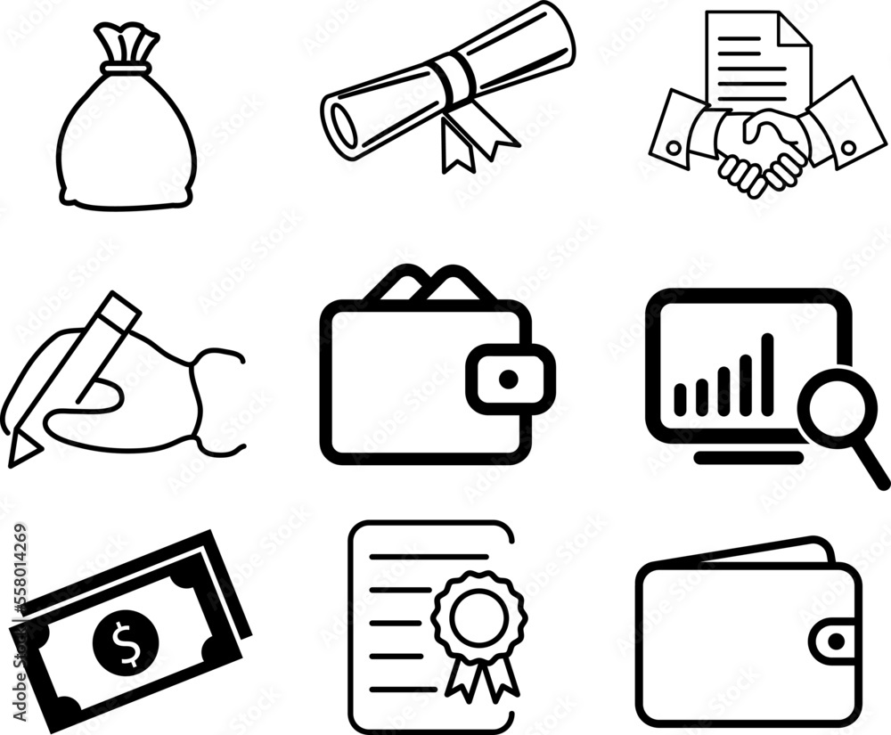 Poster simple set of money related vector line icons. contains such icons as wallet and bundle of money, ha