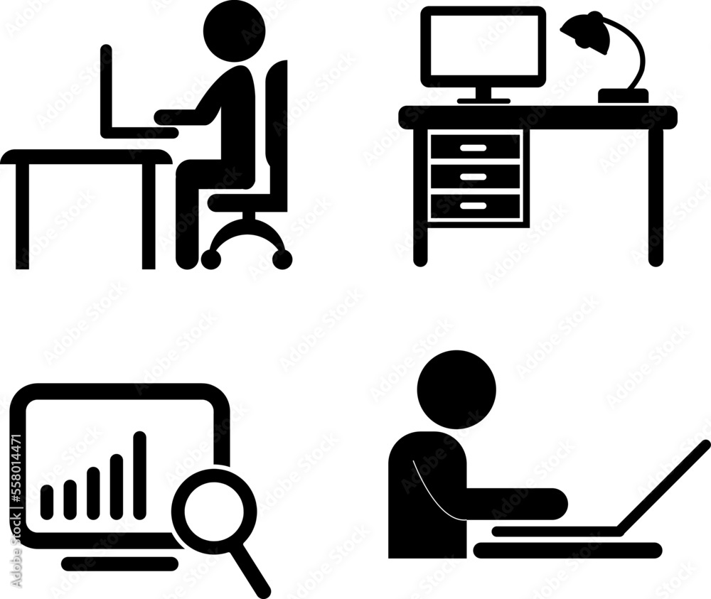 Poster teleworking from home work remote vector icon set illustration black and whiteteleworking from home 