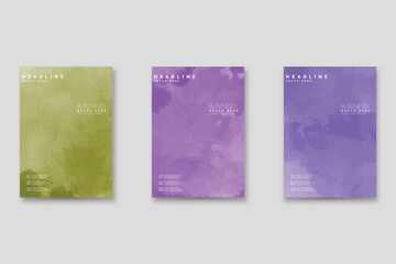 Set of vector watercolor backgrounds for posters, brochures, or flyers, Bundle of watercolor posters, flyers, or cards. Banner template.