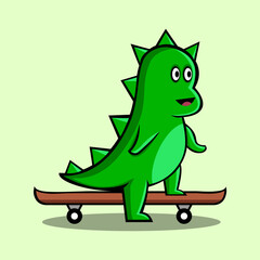Vector cartoon cute monster playing skate for print t-shirt or card