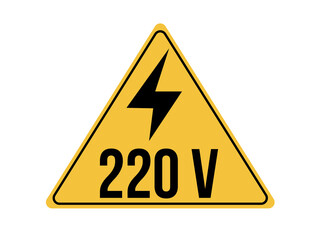 220 volts icon. Yellow board with warning of high voltage and electric shock. Vector isolated on white background
