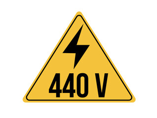 440 volts icon. Yellow board with warning of high voltage and electric shock. Vector isolated on white background