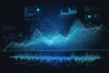 Business data analysis and analytics of customers insights with charts abstract blue background Vector illustration, generative ai