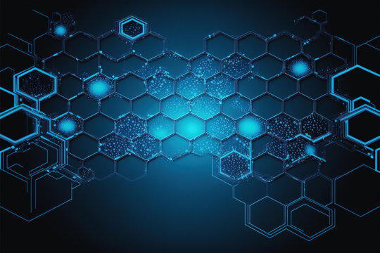 abstract cube hexagon shape pattern networking innovative innovative concept blue background, generative ai