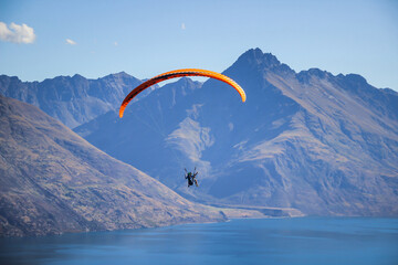 Qeenstown paragliding breathtaking stunning views, beautiful scenery and landscape, mountains and lakes, South Island, New Zealand