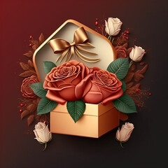 valentine's day gift box with rose petals, Generative AI	