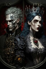 Powerful Gothic Couple in Love, Machine Learning Generated AI Image of A Gorgeous Emo Goth Couple, Scary Valentines