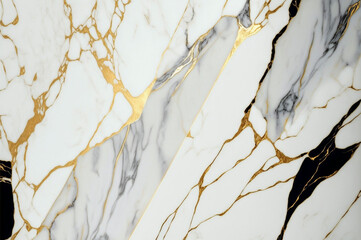 White marble with gold veins, decorative countertop. AI generative.